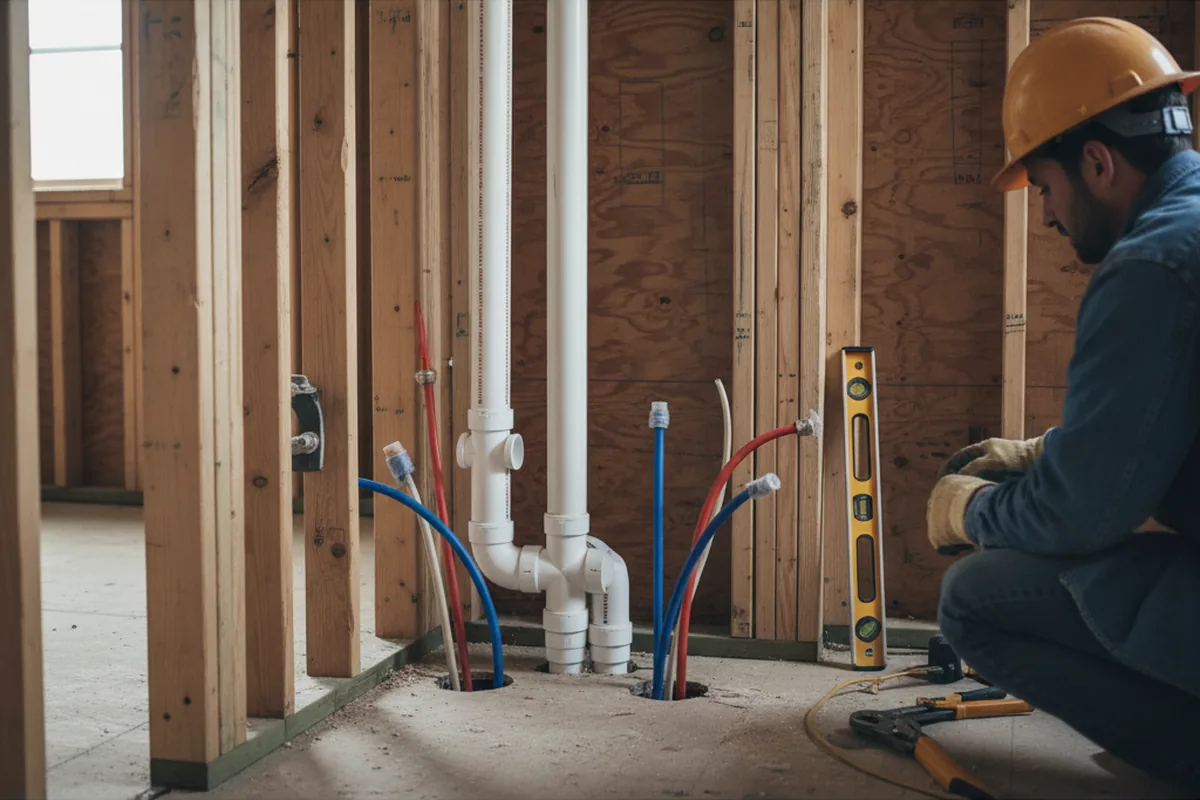 Drain and supply rough-in during Sump Pump Repair in Iron City